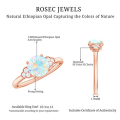 Natural Ethiopian Opal Engagement Ring with Diamond Trio