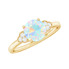 Natural Ethiopian Opal Engagement Ring with Diamond Trio