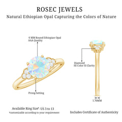 Natural Ethiopian Opal Engagement Ring with Diamond Trio