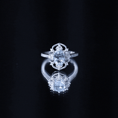 Vintage Style Aquamarine Flower Engagement Ring with Diamond