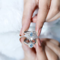 Vintage Style Aquamarine and Diamond Engagement Ring in Gold Plated Silver