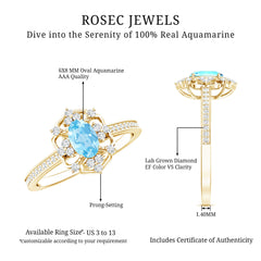Vintage Style Aquamarine Flower Engagement Ring with Diamond
