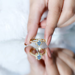 Vintage Style Aquamarine Flower Engagement Ring with Diamond