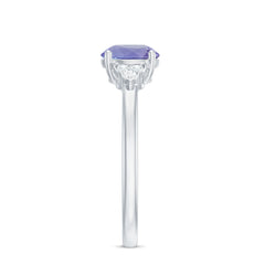 Natural Tanzanite Engagement Ring with Trio of Diamond