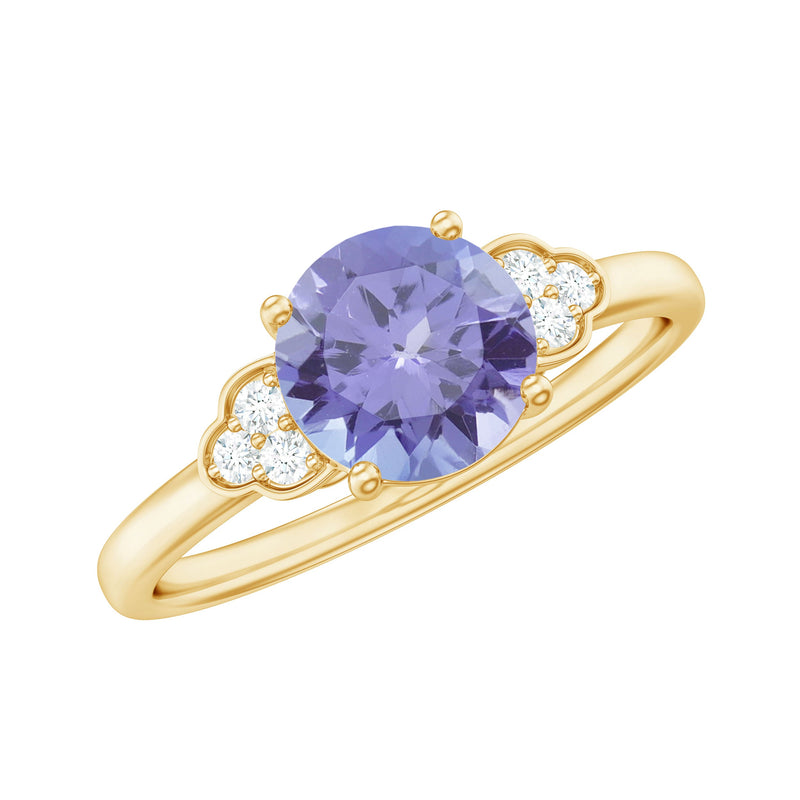 Natural Tanzanite Engagement Ring with Trio of Diamond
