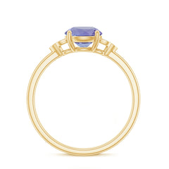 Natural Tanzanite Engagement Ring with Trio of Diamond