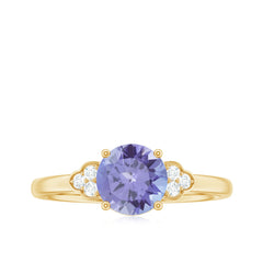 Natural Tanzanite Engagement Ring with Trio of Diamond
