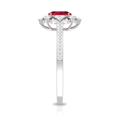 Flower Vintage Ruby Engagement Ring with Diamond