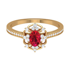 Flower Vintage Ruby Engagement Ring with Diamond