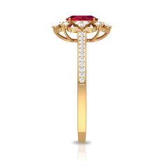 Flower Vintage Ruby Engagement Ring with Diamond