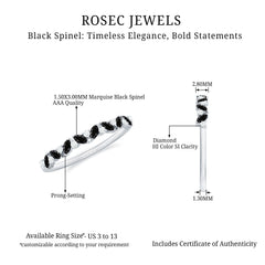 Natural Marquise Black Spinel Diamond Half Eternity Ring