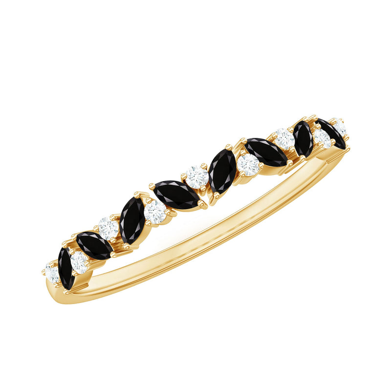 Natural Marquise Black Spinel Diamond Half Eternity Ring