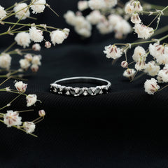 Minimalist Black Onyx and Diamond Half Eternity Ring
