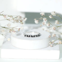 Minimalist Black Onyx and Diamond Half Eternity Ring