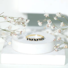Minimalist Black Onyx and Diamond Half Eternity Ring
