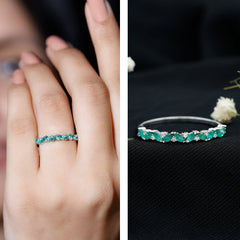 Marquise Emerald and Diamond Half Eternity Ring