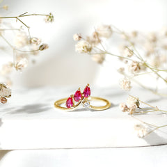 Certified Lab Grown Ruby Ring Guard with Diamond