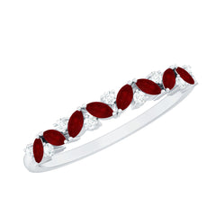 Natural Marquise Ruby Half Eternity Ring with Diamond