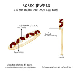 Natural Marquise Ruby Half Eternity Ring with Diamond