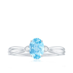 Oval Cut Real Aquamarine Solitaire Ring with Diamond
