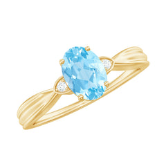 Oval Cut Real Aquamarine Solitaire Ring with Diamond