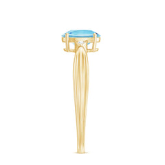 Oval Cut Real Aquamarine Solitaire Ring with Diamond