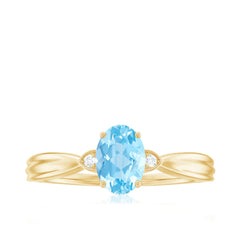 Oval Cut Real Aquamarine Solitaire Ring with Diamond