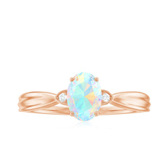 Natural Solitaire Ethiopian Opal Diamond Oval Engagement Ring With Pinched Shank