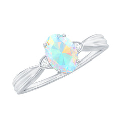 Natural Solitaire Ethiopian Opal Diamond Oval Engagement Ring With Pinched Shank