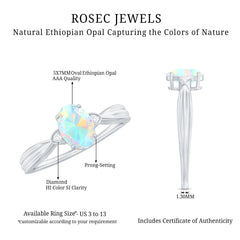 Natural Solitaire Ethiopian Opal Diamond Oval Engagement Ring With Pinched Shank