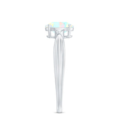 Natural Solitaire Ethiopian Opal Diamond Oval Engagement Ring With Pinched Shank