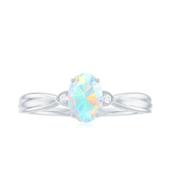 Natural Solitaire Ethiopian Opal Diamond Oval Engagement Ring With Pinched Shank