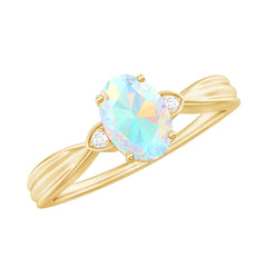 Natural Solitaire Ethiopian Opal Diamond Oval Engagement Ring With Pinched Shank