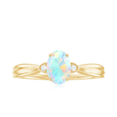 Natural Solitaire Ethiopian Opal Diamond Oval Engagement Ring With Pinched Shank