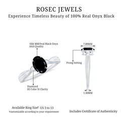 Solitaire Black Onyx Oval Engagement Ring with Diamond