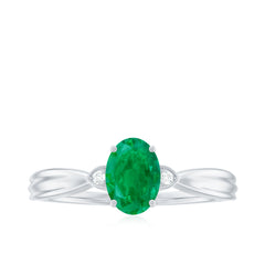 5X7 mm Oval Cut Emerald Vintage Engagement Ring with Diamond