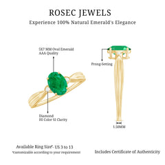 5X7 mm Oval Cut Emerald Vintage Engagement Ring with Diamond