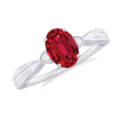 Oval Shaped 6X8MM Lab Created Ruby Solitaire Engagement Ring