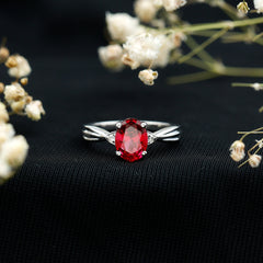 Oval Shaped 6X8MM Lab Created Ruby Solitaire Engagement Ring