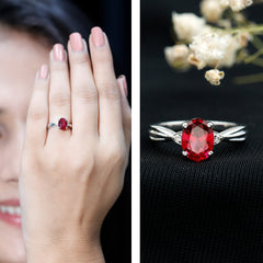 Oval Shaped 6X8MM Lab Created Ruby Solitaire Engagement Ring
