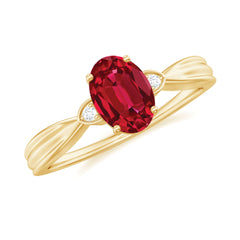 Oval Shaped 6X8MM Lab Created Ruby Solitaire Engagement Ring