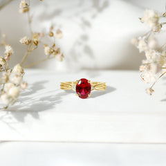 Oval Shaped 6X8MM Lab Created Ruby Solitaire Engagement Ring
