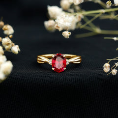 Oval Shaped 6X8MM Lab Created Ruby Solitaire Engagement Ring