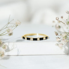 Lab Grown Black Diamond and Diamond Minimal Half Eternity Ring