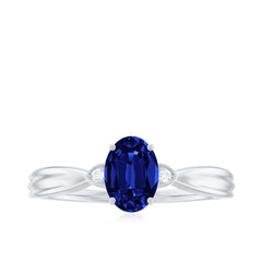 Certified 1 Carat Oval Lab Grown Blue Sapphire Solitaire Engagement Ring with Diamond