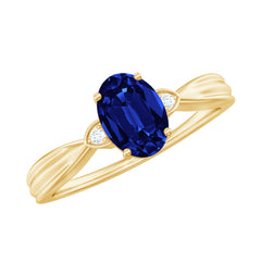 Certified 1 Carat Oval Lab Grown Blue Sapphire Solitaire Engagement Ring with Diamond