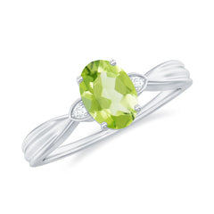 Natural 1 Carat Peridot Oval Engagement Ring with Diamond