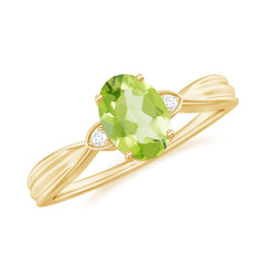 Natural 1 Carat Peridot Oval Engagement Ring with Diamond