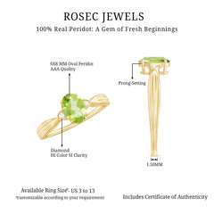 Natural 1 Carat Peridot Oval Engagement Ring with Diamond