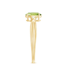 Natural 1 Carat Peridot Oval Engagement Ring with Diamond